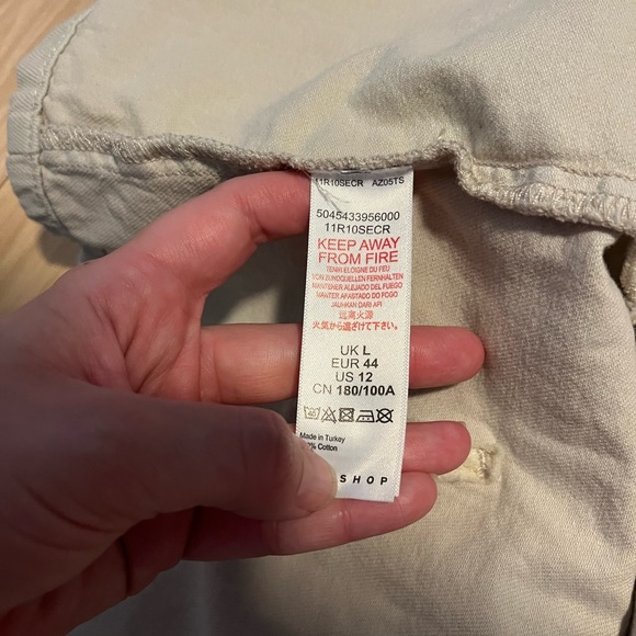 Topshop Oversized Denim Jacket Beige Long Sleeve Cropped Collared Bomber - Picture 7 of 7